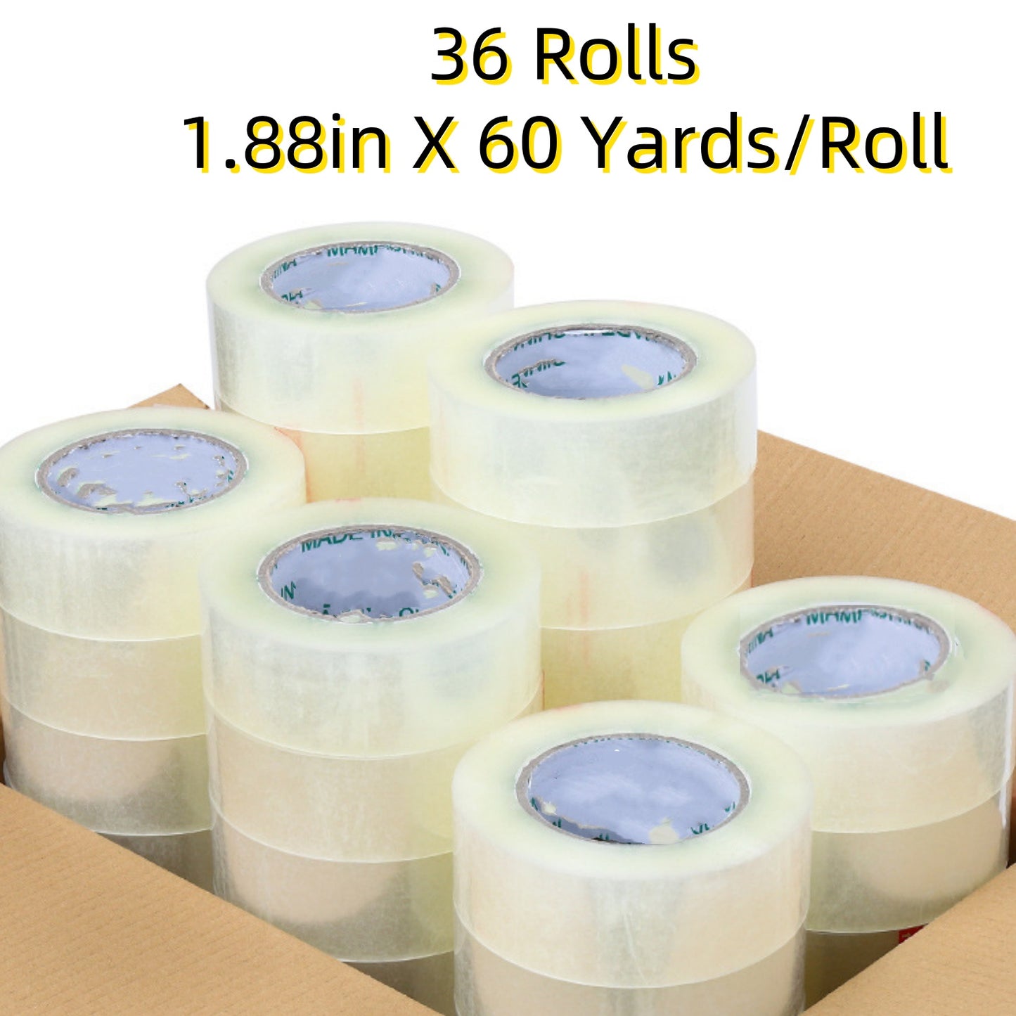 1.88 Inch x 60 Yards/Roll Heavy Duty Packing Tape - Clear Industrial Strength Shipping Tape for Boxes, Moving, Storage | Strong Adhesive, Waterproof Packaging Tape for Home & Office Use