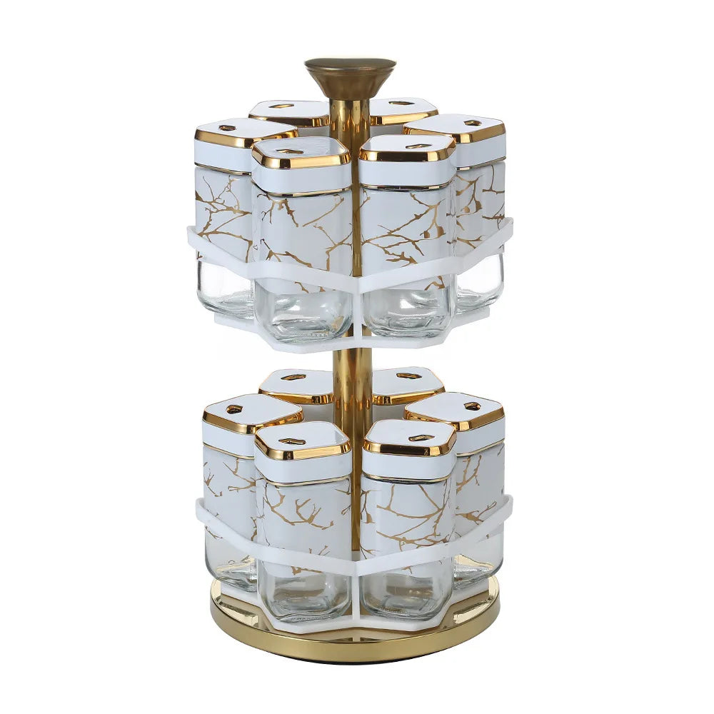2 Layer Household Kitchen Spice Seasoning Rack Metal Rotating Storage Holder Convenient Seasoning 12 Glass Jars Organizer