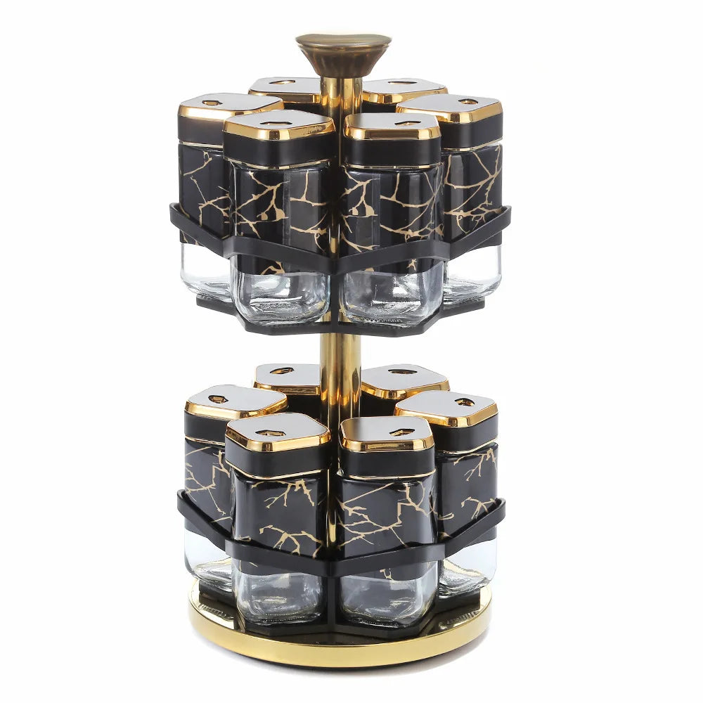2 Layer Household Kitchen Spice Seasoning Rack Metal Rotating Storage Holder Convenient Seasoning 12 Glass Jars Organizer