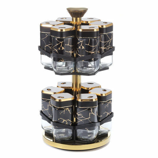 2 Layer Household Kitchen Spice Seasoning Rack Metal Rotating Storage Holder Convenient Seasoning 12 Glass Jars Organizer