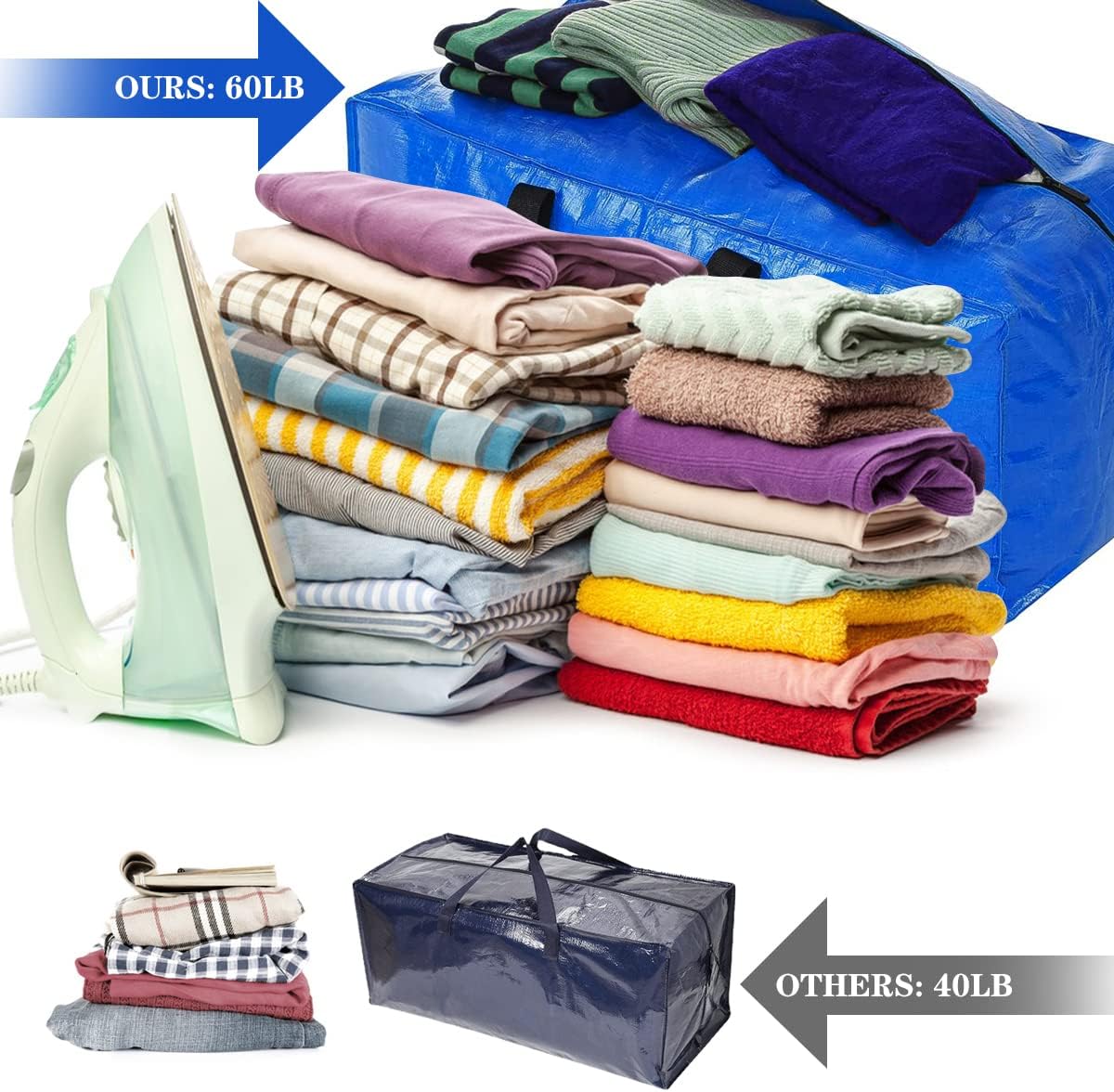 Extra Large Storage Bags, Large Moving Bags Heavy Duty, Storage Totes Zippered Moving Boxes Supplies for College, Foldable Duffle Bag for Travel