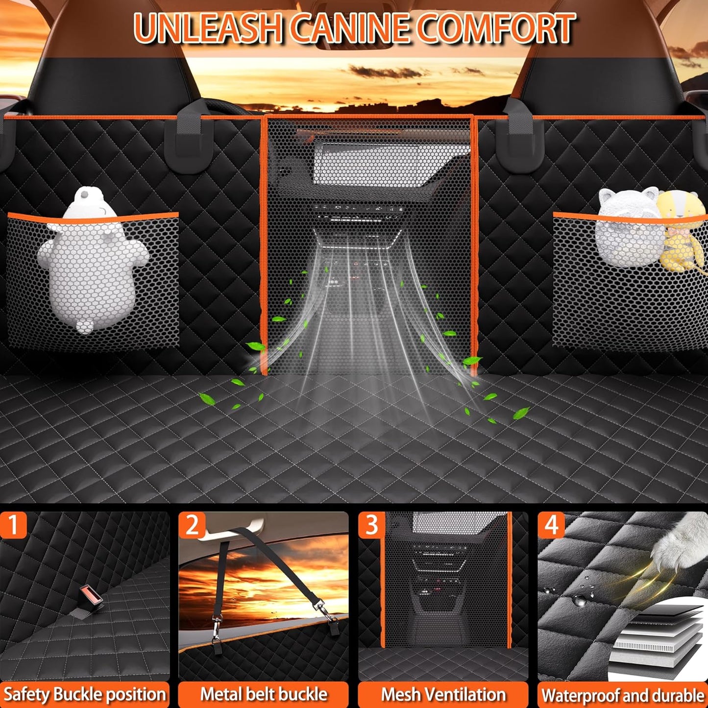 Hard Bottom Car: Back Seat Extender for Dogs, Dog Seat Cover for Back Seat with Mesh Window and Storage Pocket