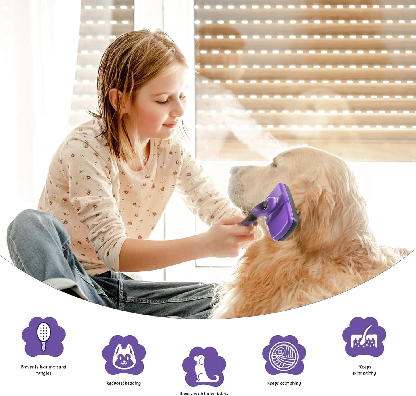 Self Cleaning Slicker Brush for Dogs and Cats - Pet Hair Brush for Shedding Long and Short Hair - Cat and Dog Grooming Tool