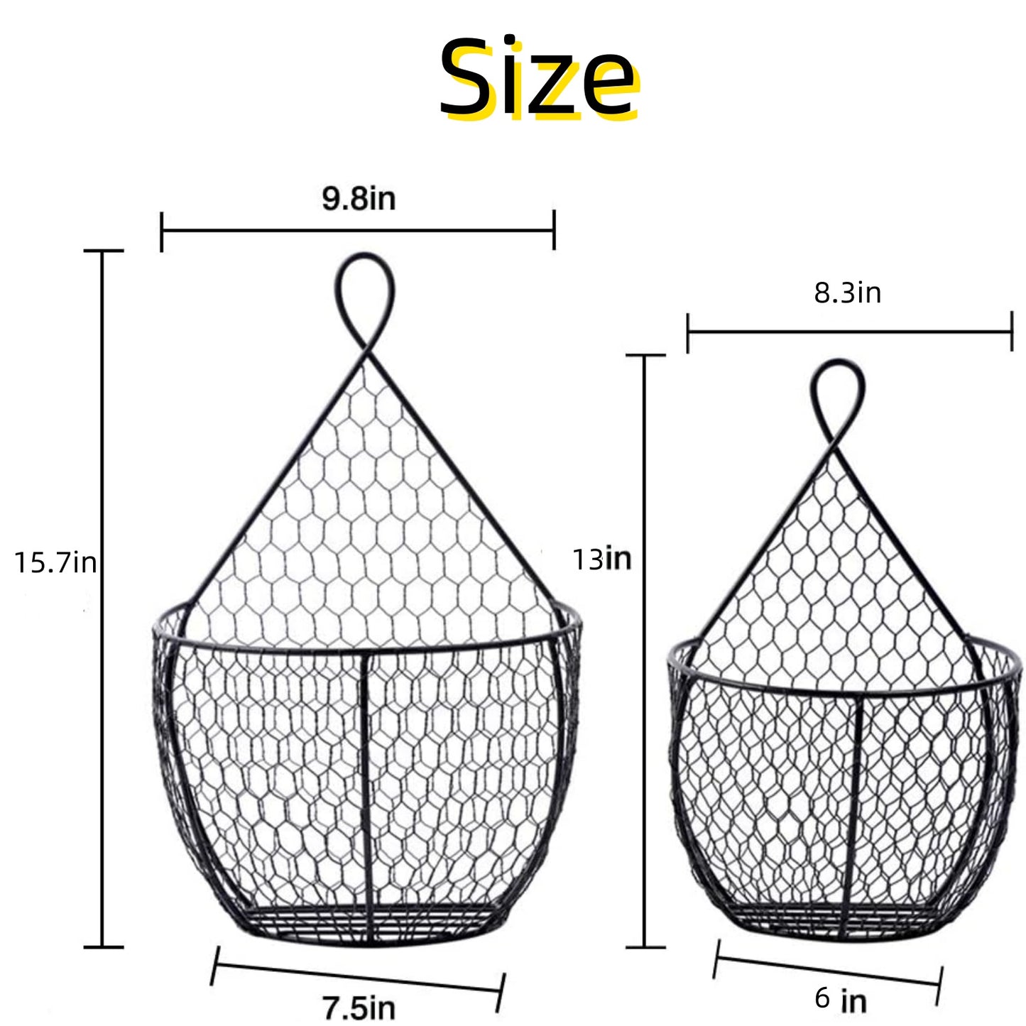 3 Pack Metal Fruit And Vegetable Storage Hanging Basket Wall Mounted, For Kitchen Black Wire Baskets for Flowers, Fruits and Veggies