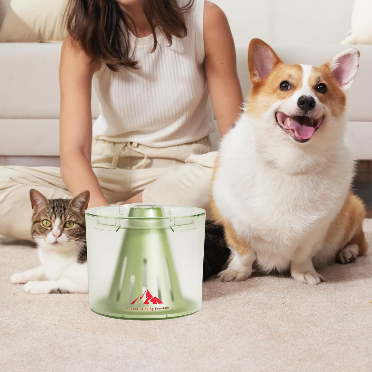 84oz/2.5L Cat Water Fountain with Fully Detachable Design  Pet Water Dispenser with Volcano Rock, Ultra-Quiet Pump