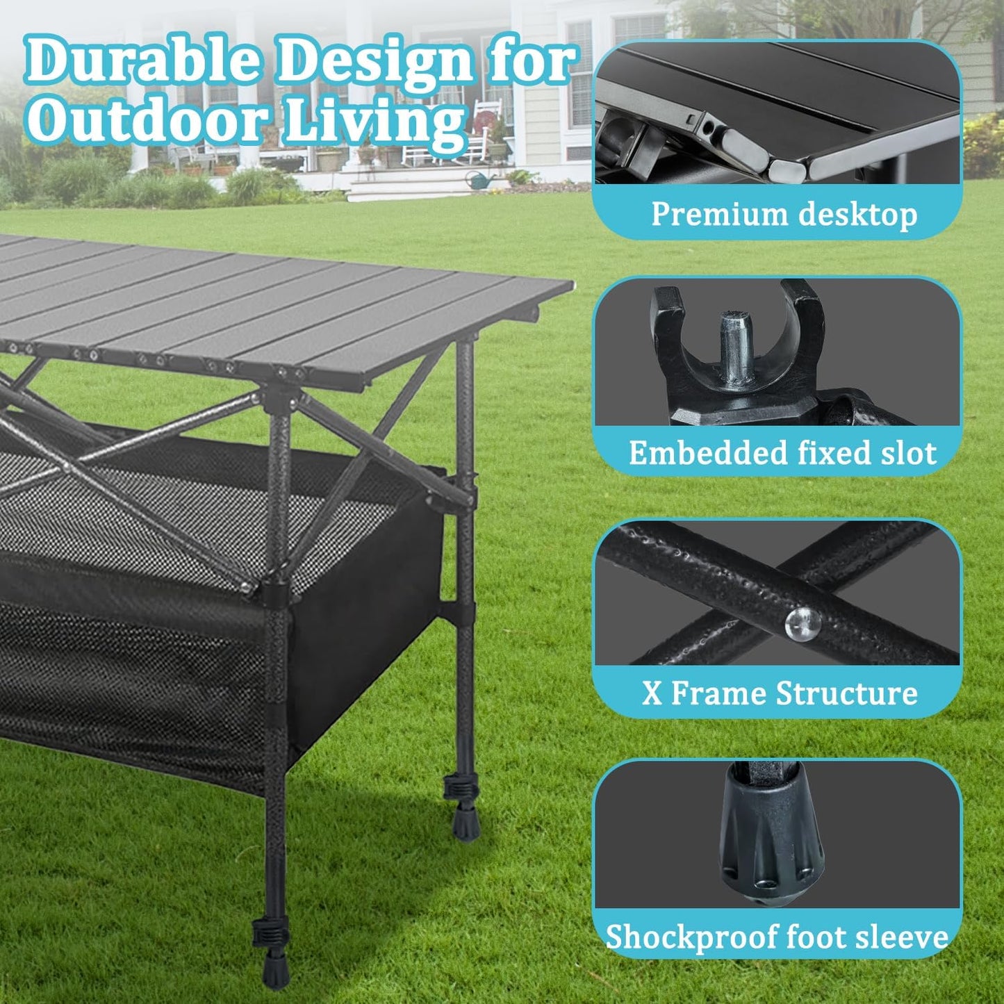 Portable Folding Camping Table - Lightweight Aluminum Outdoor Picnic Table for Beach, BBQ, Backyard