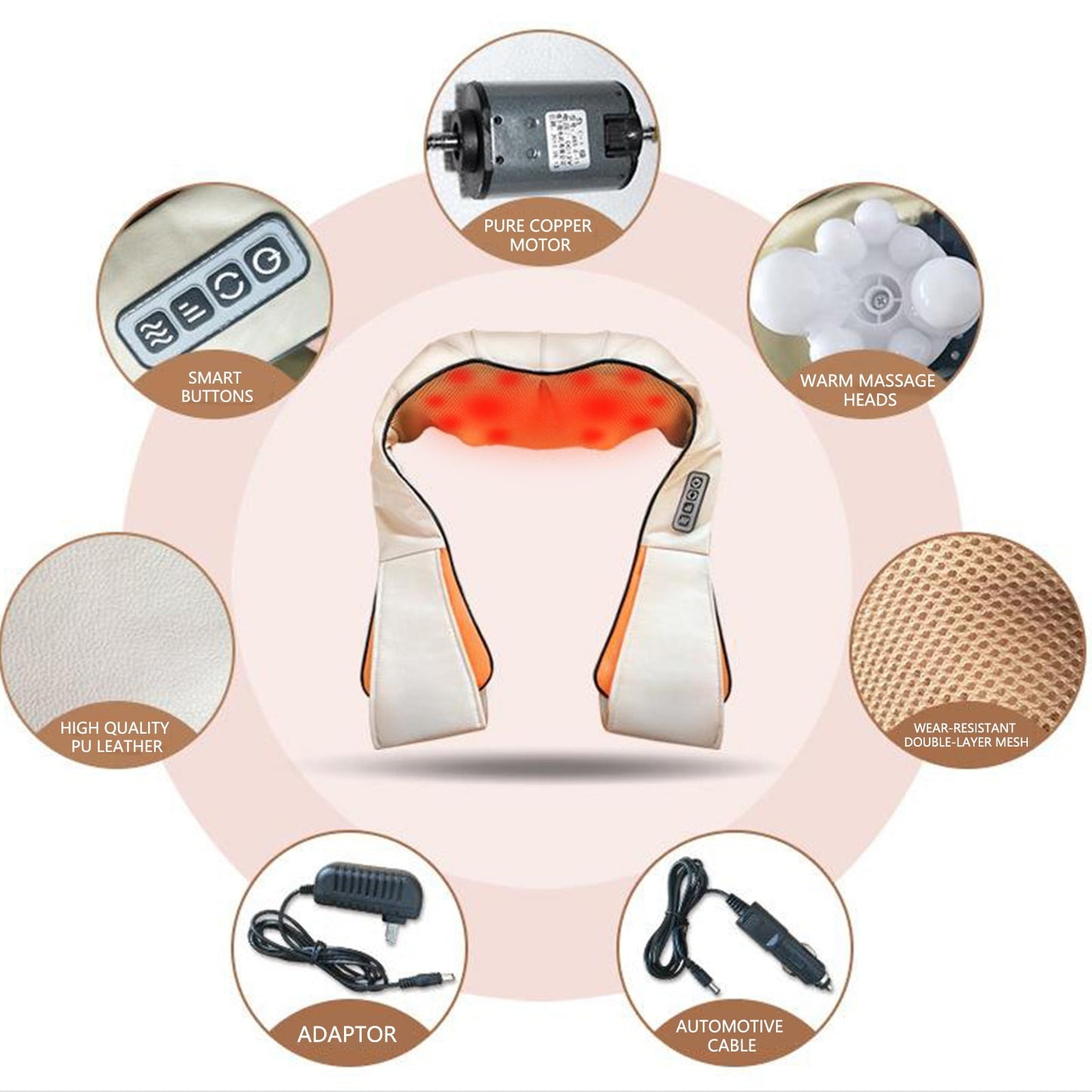 Shiatsu Neck Back Massager with Soothing Heat, Electric Deep Tissue 3D Kneading Massage Pillow for Shoulder, Leg, Muscle Pain Relief, Car, Office and Home