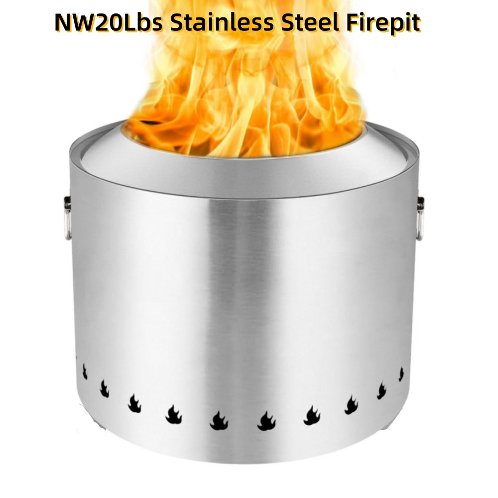 19.3 Inch Smokeless Fire Pit with Removable Ash Pan - Portable Outdoor Fire Pit - Stainless Steel Wood Burning Fireplace, Ideal for 4-6 People
