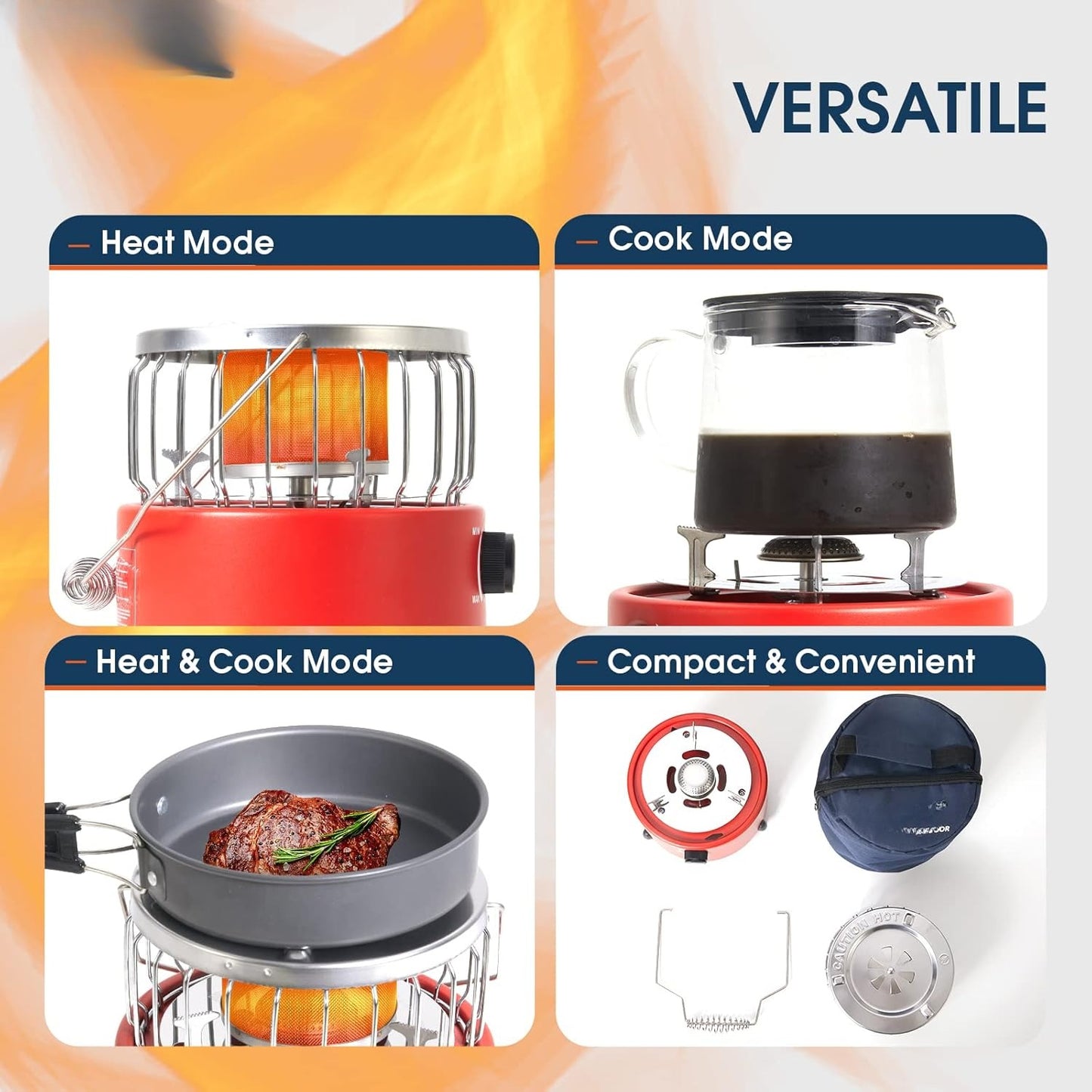 2 in 1 Camping Outdoor Propane Heater & Stove, Gas Stove Camp Garage Tent Hunting Blind Heater for Ice Fishing Backpacking Hiking Hunting Survival Emergency (Red)