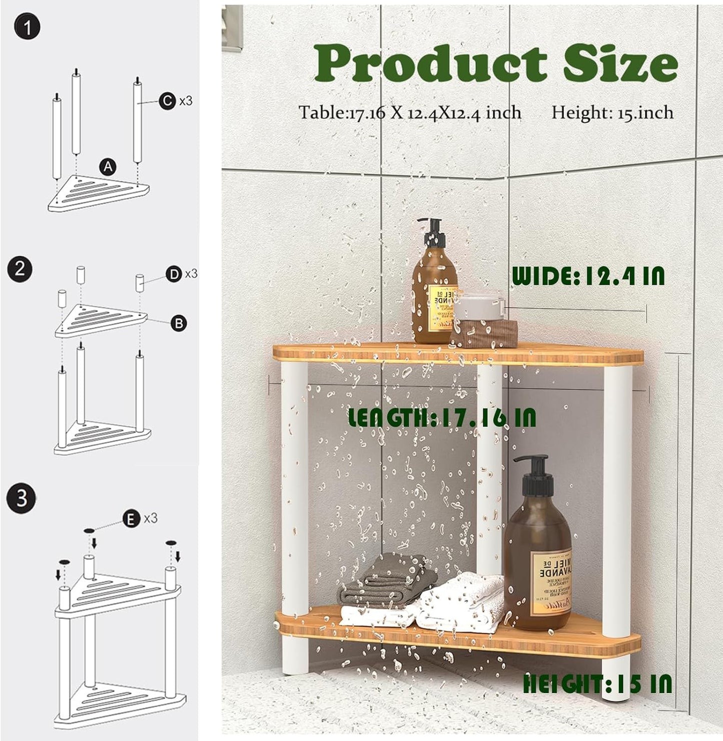 Bamboo Corner Shower Stool for Inside Shower Waterproof,Shower Bench for Shaving Legs,Shower Foot Rest with Storage Shelf,Shower Foot Stool for Small Spaces,Bath Seat