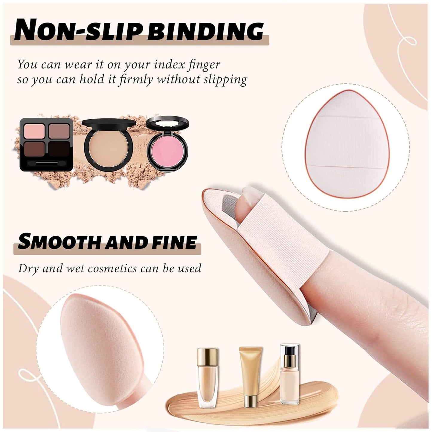 6Pcs Mini Finger Powder Puff, Mini Makeup Puff, Drop-Shaped Makeup Sponges, Soft Makeup Puff Setting Sponge Foundation Cosmetic Finger Puff for Women, Girls Makeup Setting Wet and Dry(Pink)