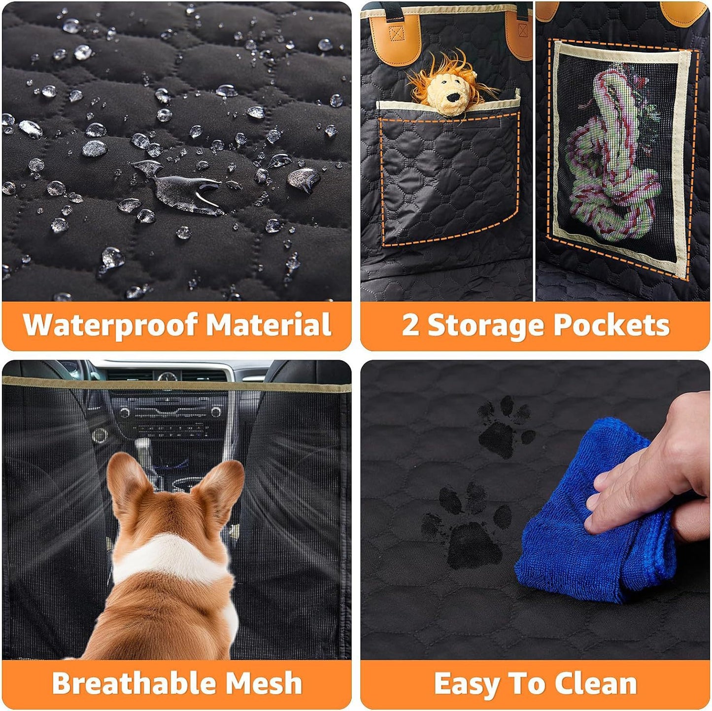 Hard Bottom Car Seat Cover for Dogs: Back Seat Extender for Dogs, Dog Seat Cover for Back Seat with Mesh Window and Storage Pocket