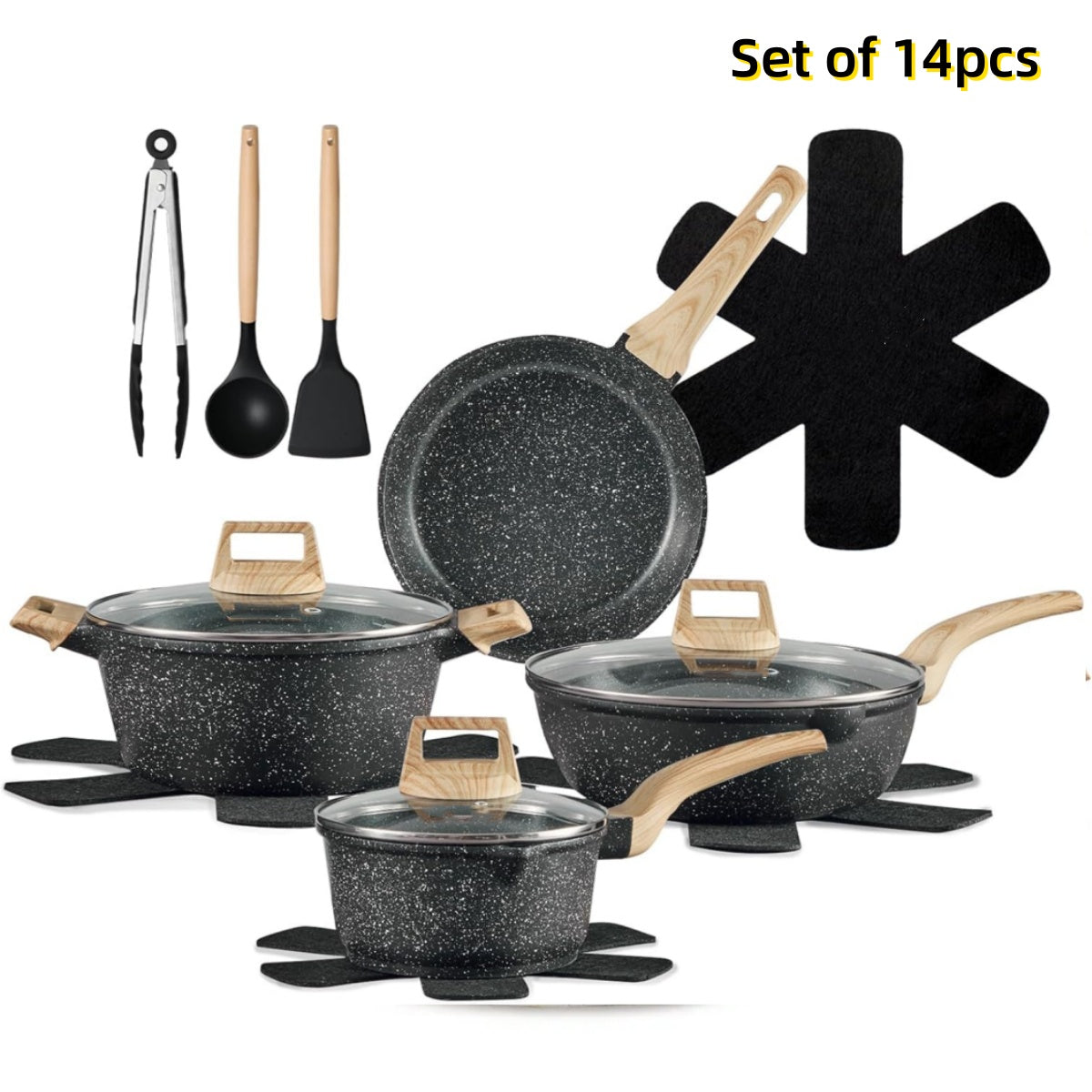 Pots and Pans Set Non Stick, 14PCS Nonstick Cookware Set, White Induction Kitchen Cookware Set Suitable Soup Pot Frying Pan