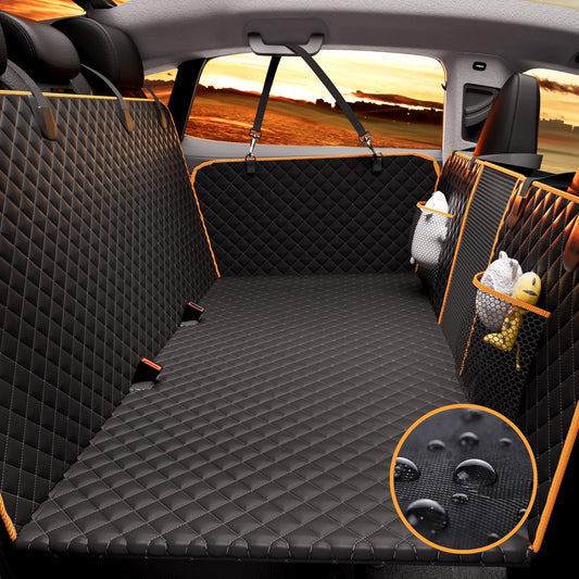 Hard Bottom Car: Back Seat Extender for Dogs, Dog Seat Cover for Back Seat with Mesh Window and Storage Pocket