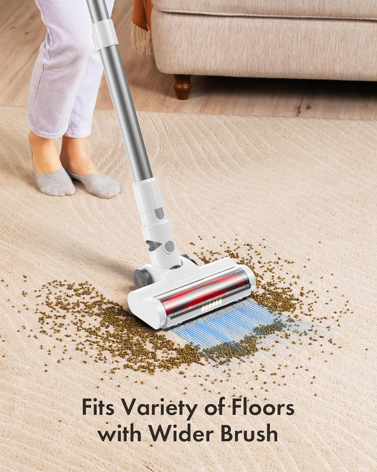 Cordless Vacuum Cleaner, 8-in-1 Lightweight Stick Vacuum with 45mins Runtime, Powerful Suction Cordless Vacuum for Carpet, Tile, Pet Hair, Hardwood Floors