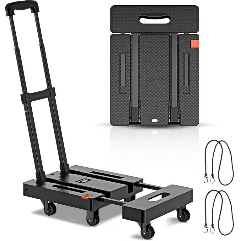 Folding Hand Truck Portable Dolly Cart with Wheels and 2 Elastic Straps Portable Luggage Cart for Moving, Travel, Shopping, Office & Home Use