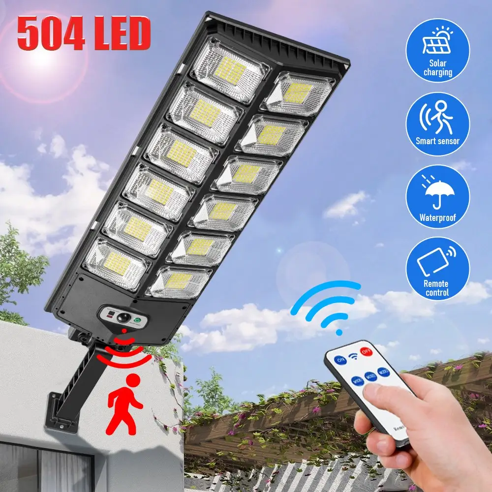 Solar Street Lights Outdoor Waterproof, Wide Angle Flood Light Motion Sensor, LED Powered Light with Dusk to Dawn for Outside