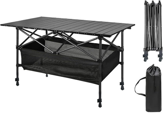 Portable Folding Camping Table - Lightweight Aluminum Outdoor Picnic Table for Beach, BBQ, Backyard