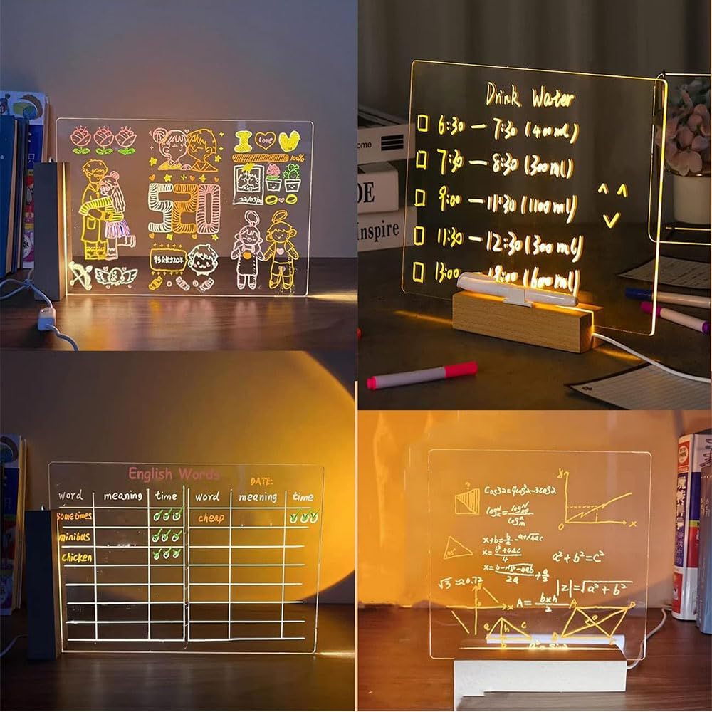 Acrylic Dry Erase Board with Light, Led Note Board with Colors Pen and Adjustable Stand, Use for Room/Store/Office/Festival/Gift