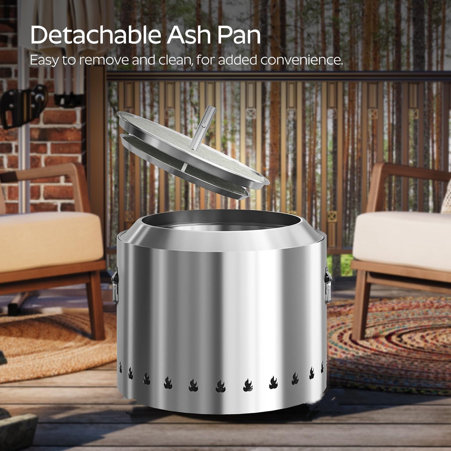 19.3 Inch Smokeless Fire Pit with Removable Ash Pan - Portable Outdoor Fire Pit - Stainless Steel Wood Burning Fireplace, Ideal for 4-6 People