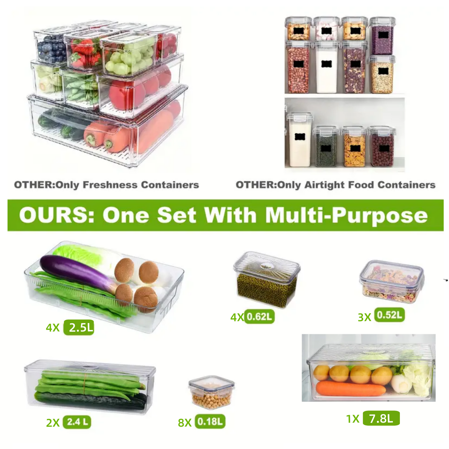 Set of 22Pcs Clear Food Pan Multi Size Storage Bins Square Food Storage Containers for Fruits Vegetable Food Kitchen Restaurant Food Prep