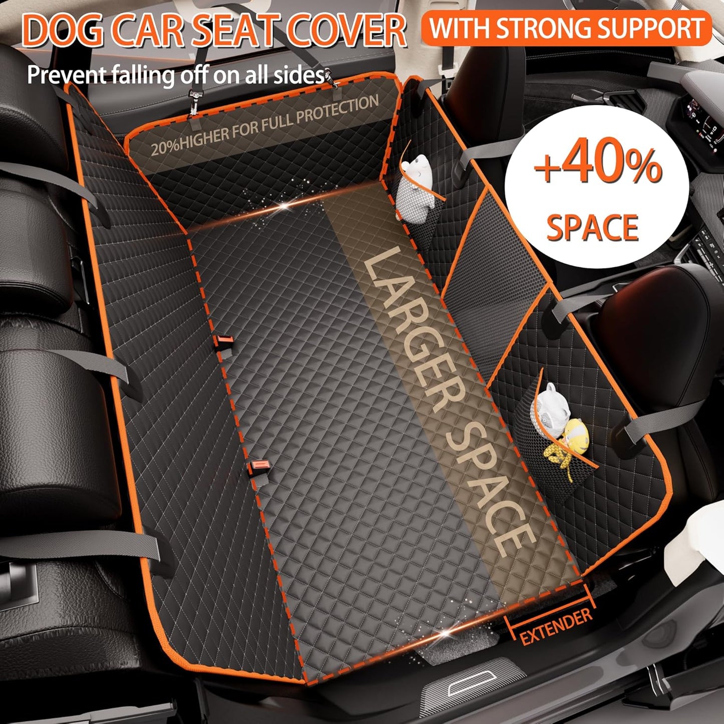 Hard Bottom Car: Back Seat Extender for Dogs, Dog Seat Cover for Back Seat with Mesh Window and Storage Pocket