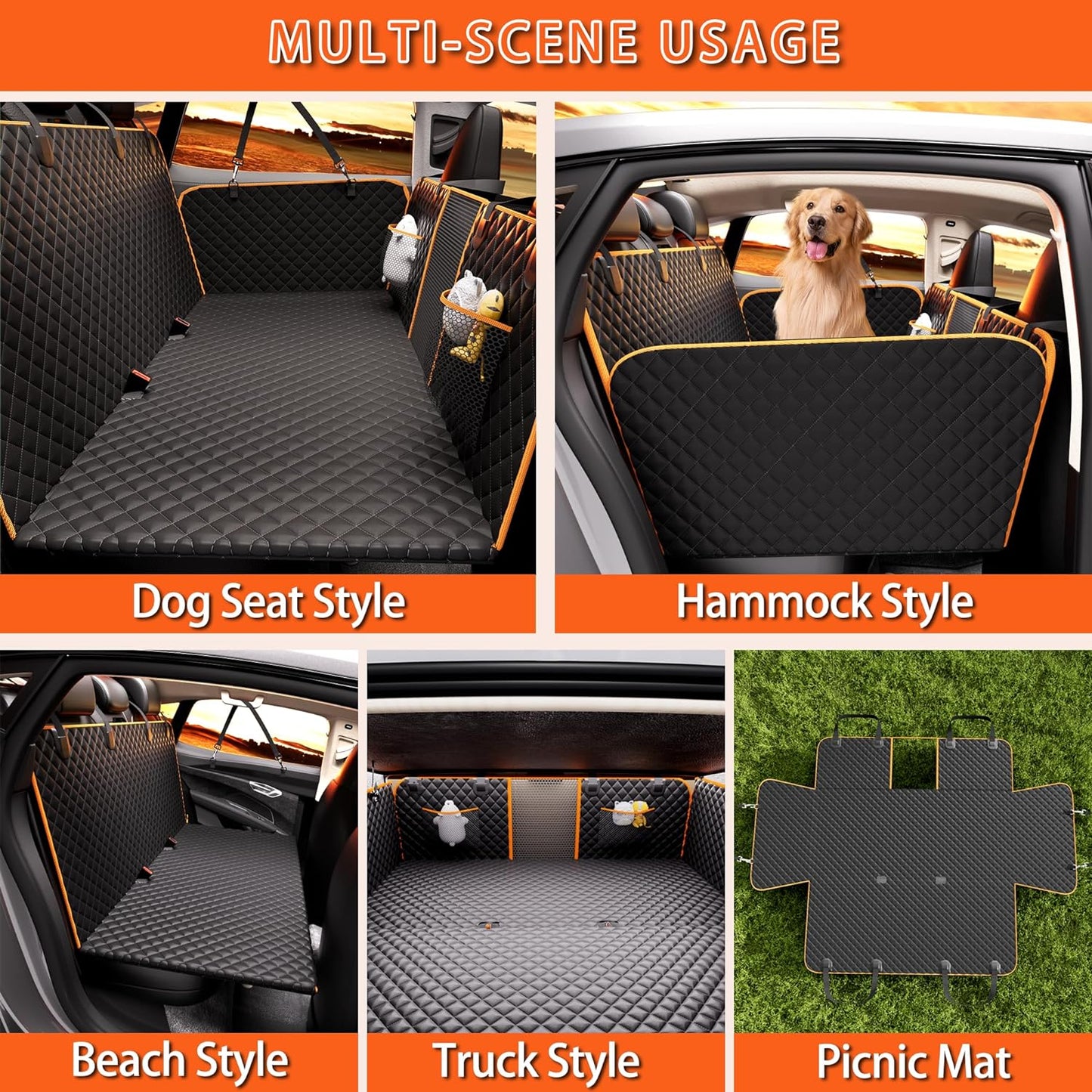 Hard Bottom Car: Back Seat Extender for Dogs, Dog Seat Cover for Back Seat with Mesh Window and Storage Pocket