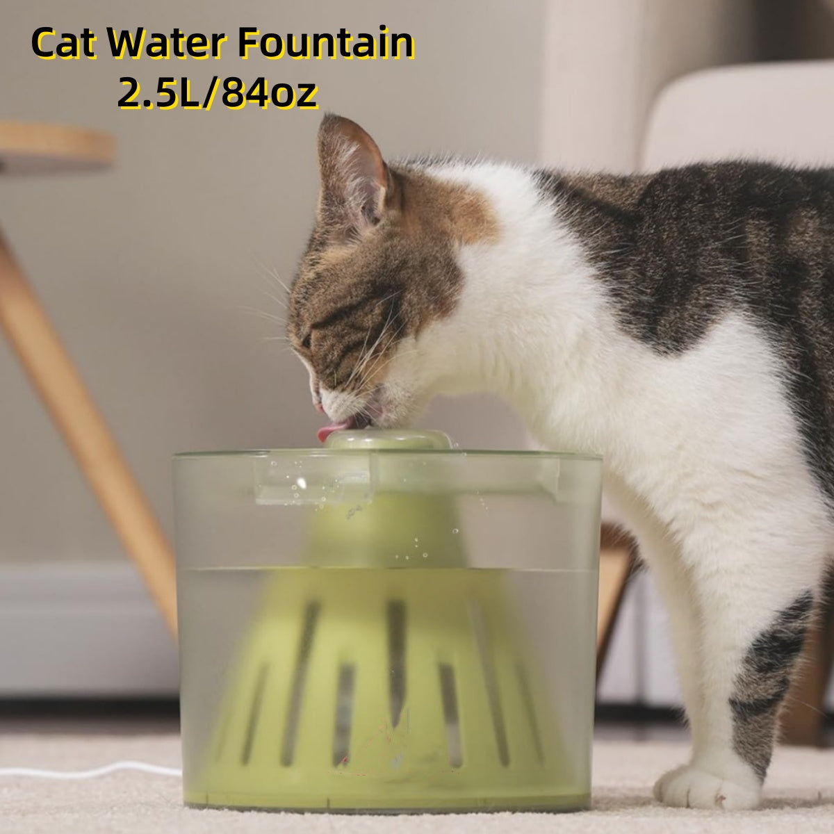 84oz/2.5L Cat Water Fountain with Fully Detachable Design  Pet Water Dispenser with Volcano Rock, Ultra-Quiet Pump