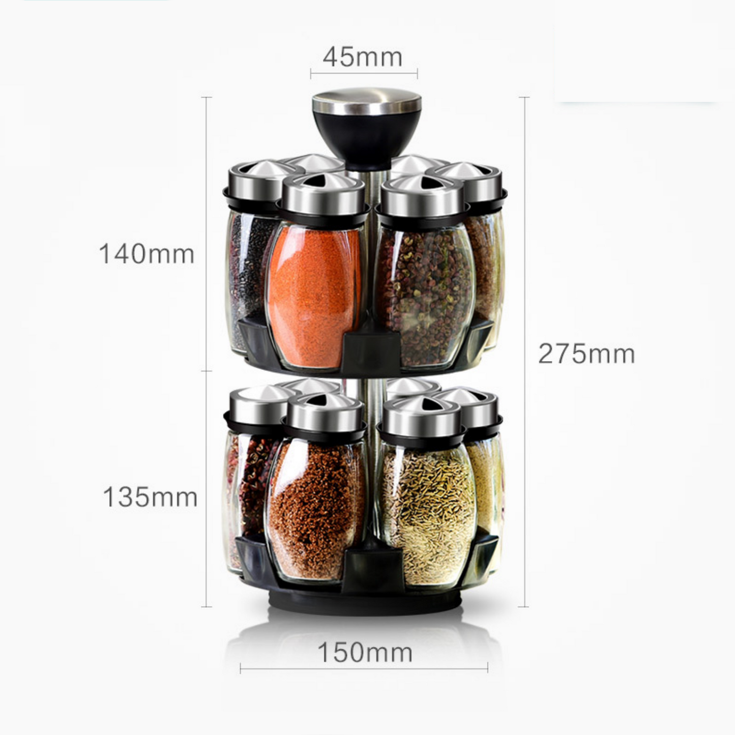 12-Jar Rotating Spice Rack – 360° Spinning Organizer for Kitchen Countertop, Cabinet, Pantry – Condiment Storage Shelf for BBQ, Camping, Family Dinners – Great Holiday Gift (Spices Not Included)